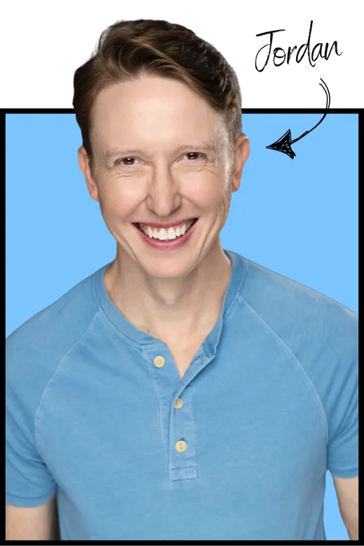 Jordan Woods-Robinson in a blue shirt
